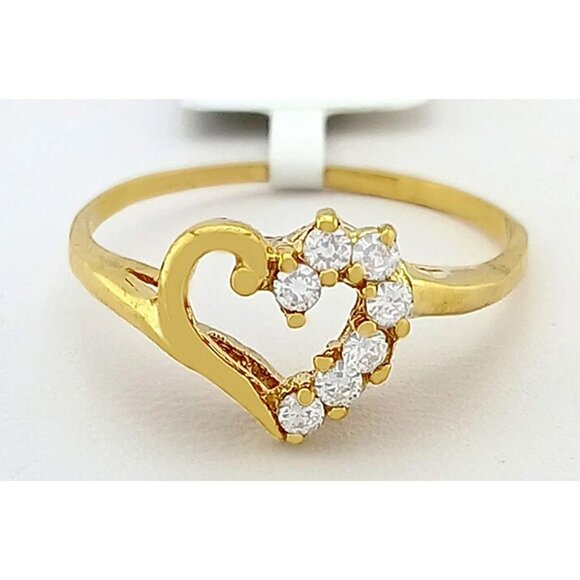 Lab White Sapphires 0.35 Cts Heart Ring 10k Yellow Gold